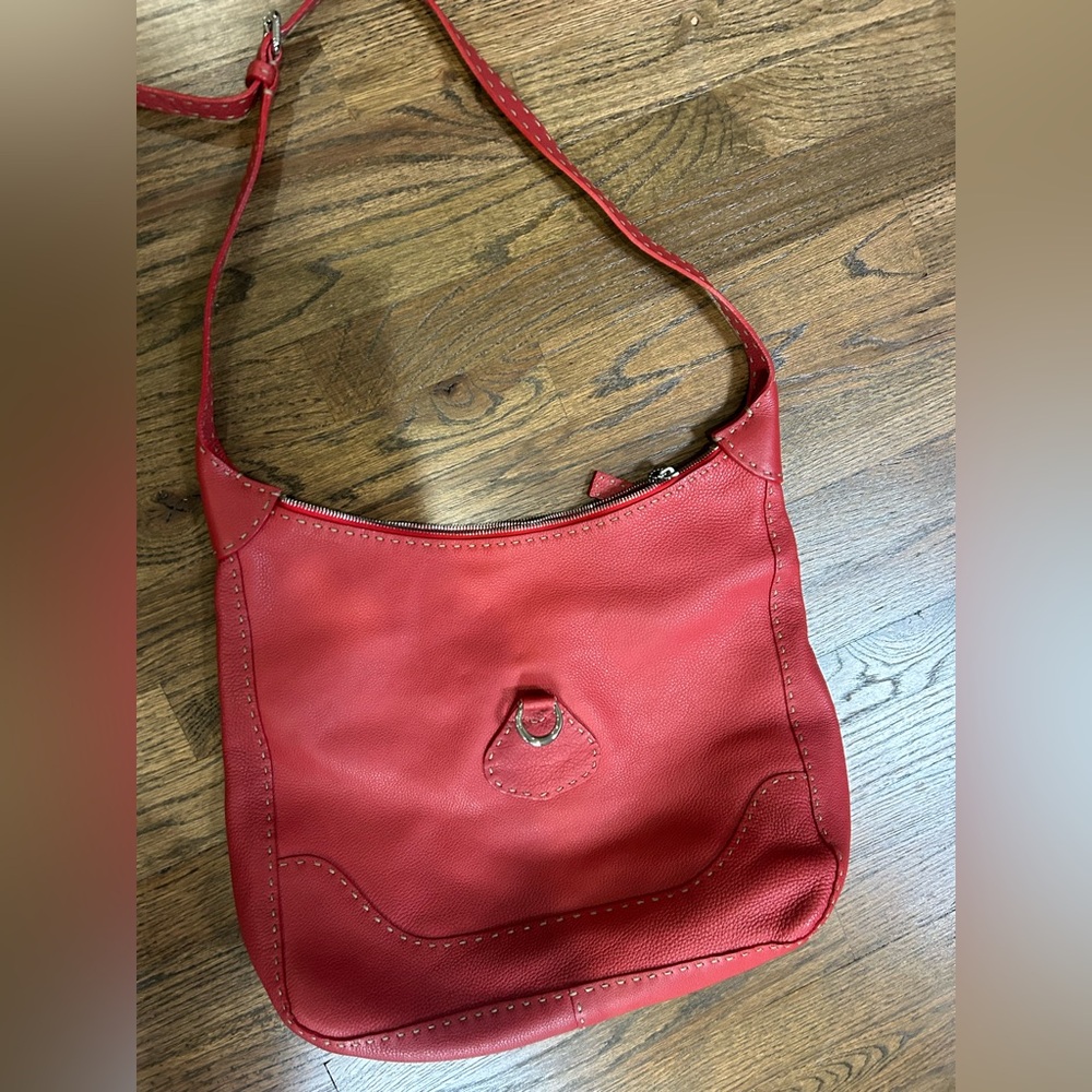 Fendi Red Leather Shoulder Hobo with D-Ring Detail